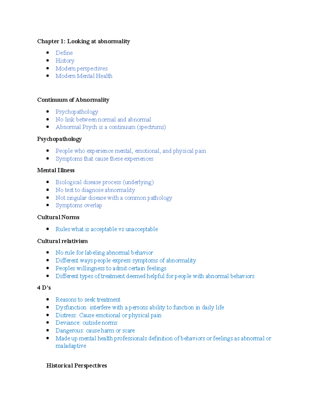 Abnormal Psych Chapter 1 Notes - Chapter 1: Looking At Abnormality ...