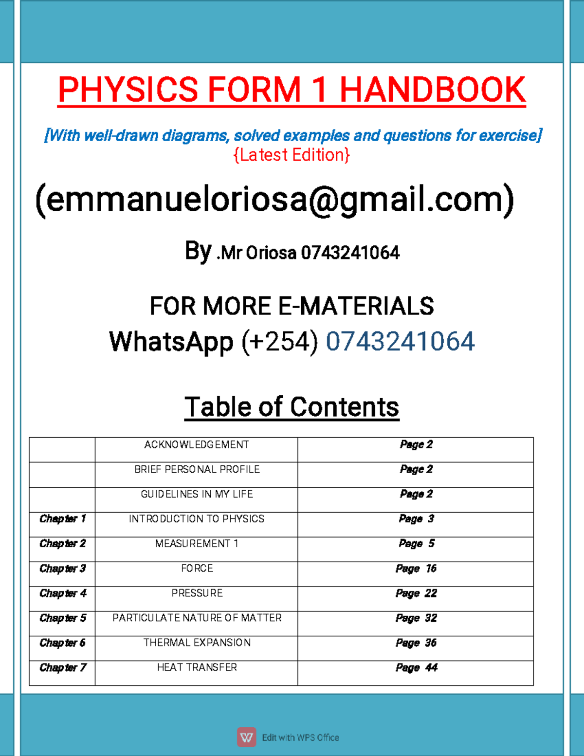 FORM ONE Physics Handbook-1-1 - ####### 1 |Page PHYSICSFORM 1 HANDBOOK ...