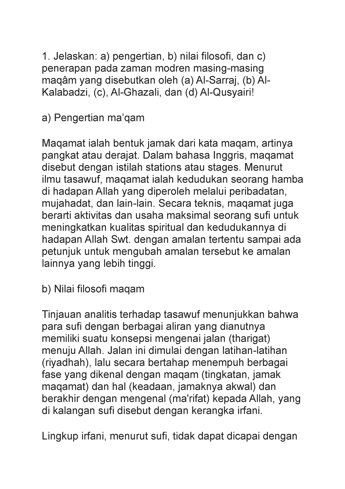 Essay Tasawuf Mengenai Materi Maqam Dan - Jelaskan: A) Pengertian, B ...