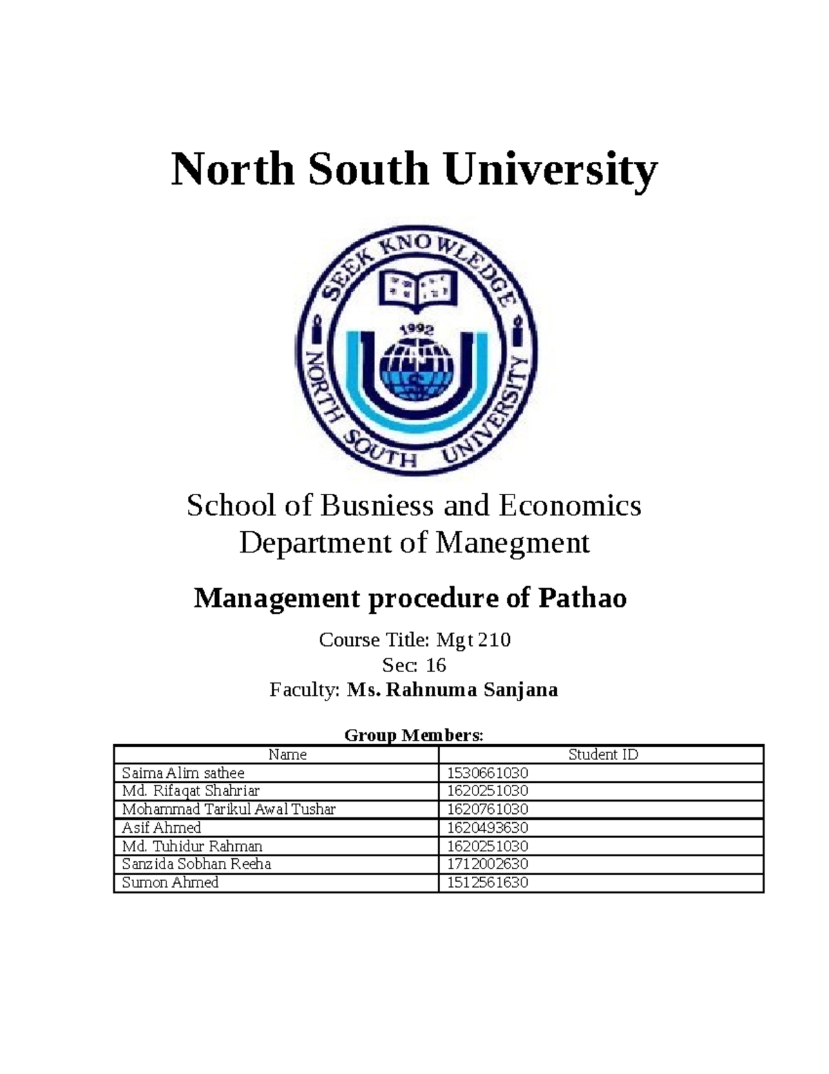 report-final-print-mgt210-north-south-university-school-of-busniess