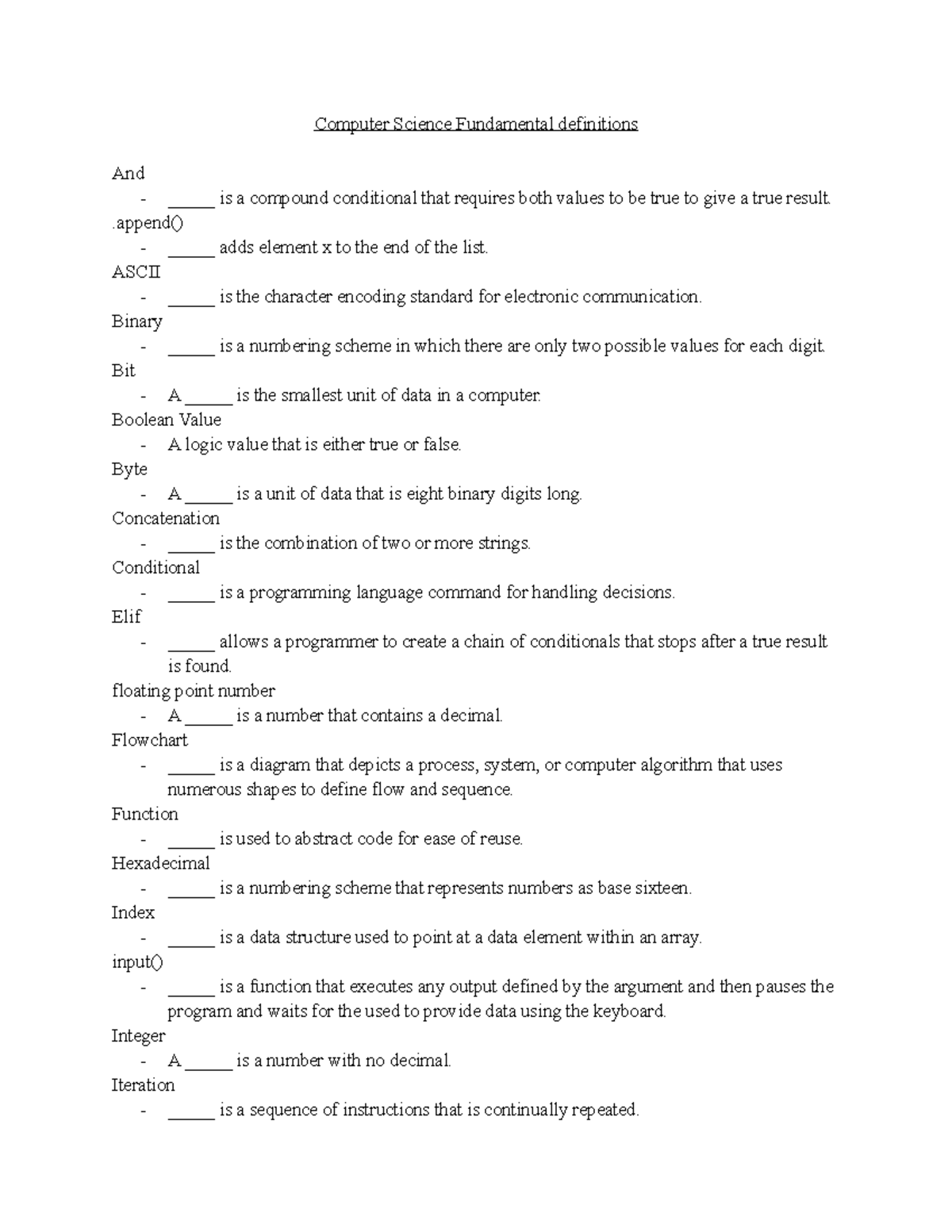 Comp sci fundamentals 3 - Computer Science Fundamental definitions And