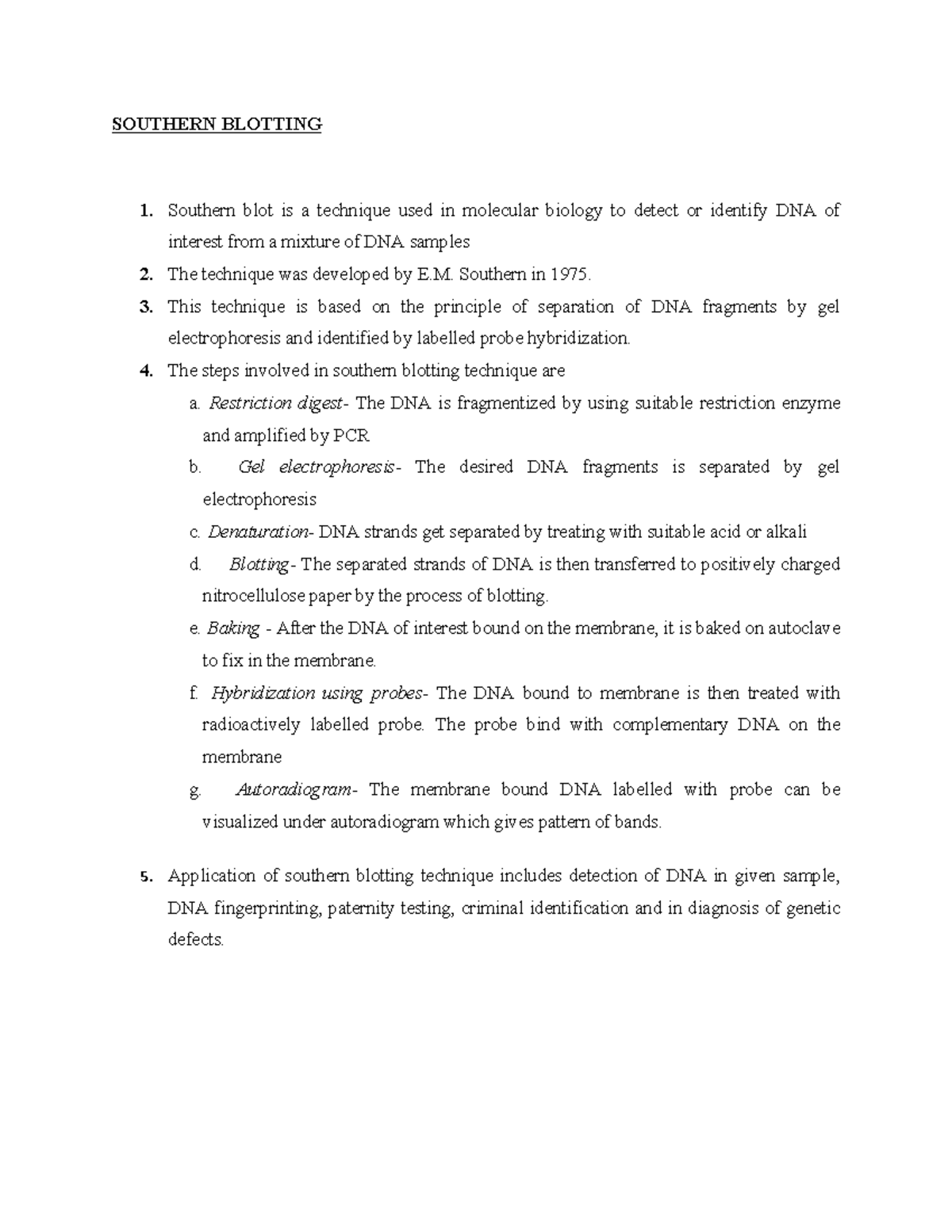 PDF document - Southern blotting - SOUTHERN BLOTTING 1. Southern blot ...