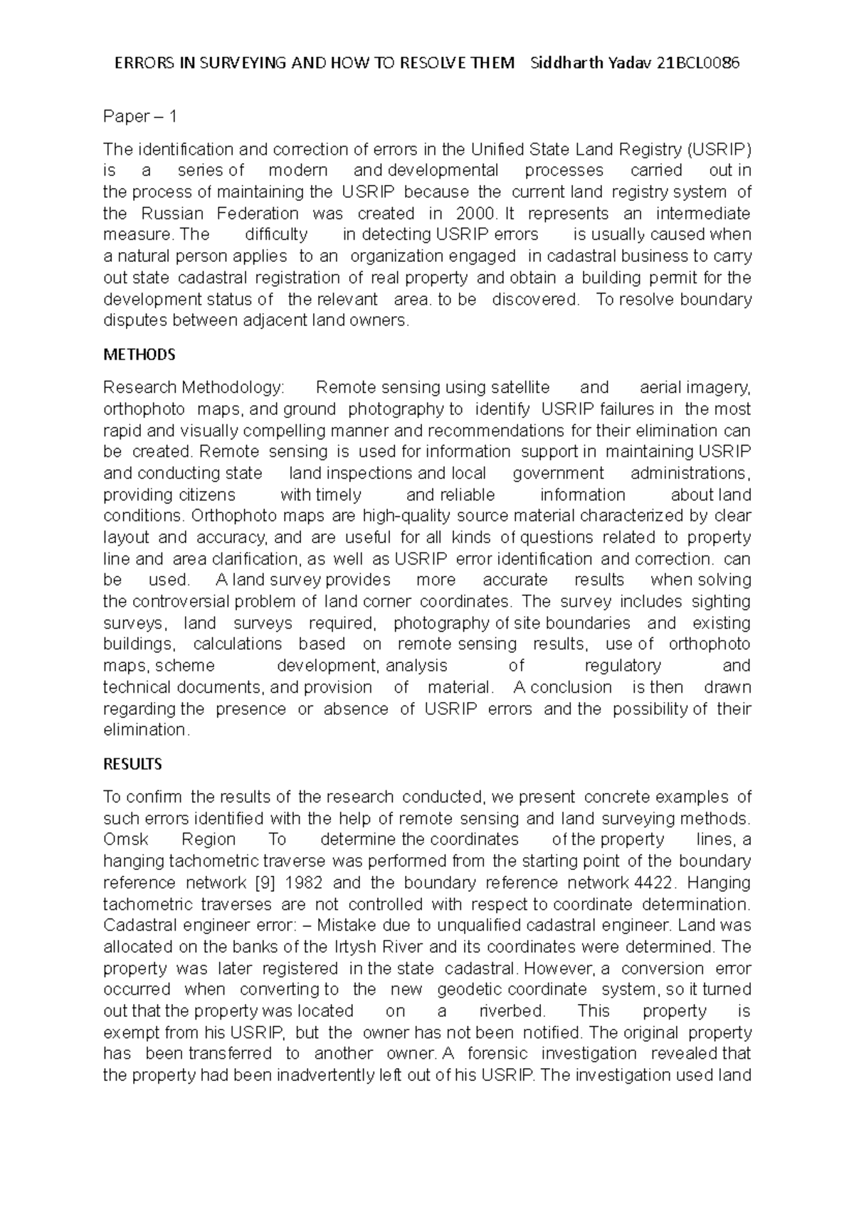 Surveying DA -Measurements and Errors - Paper – 1 The identification ...