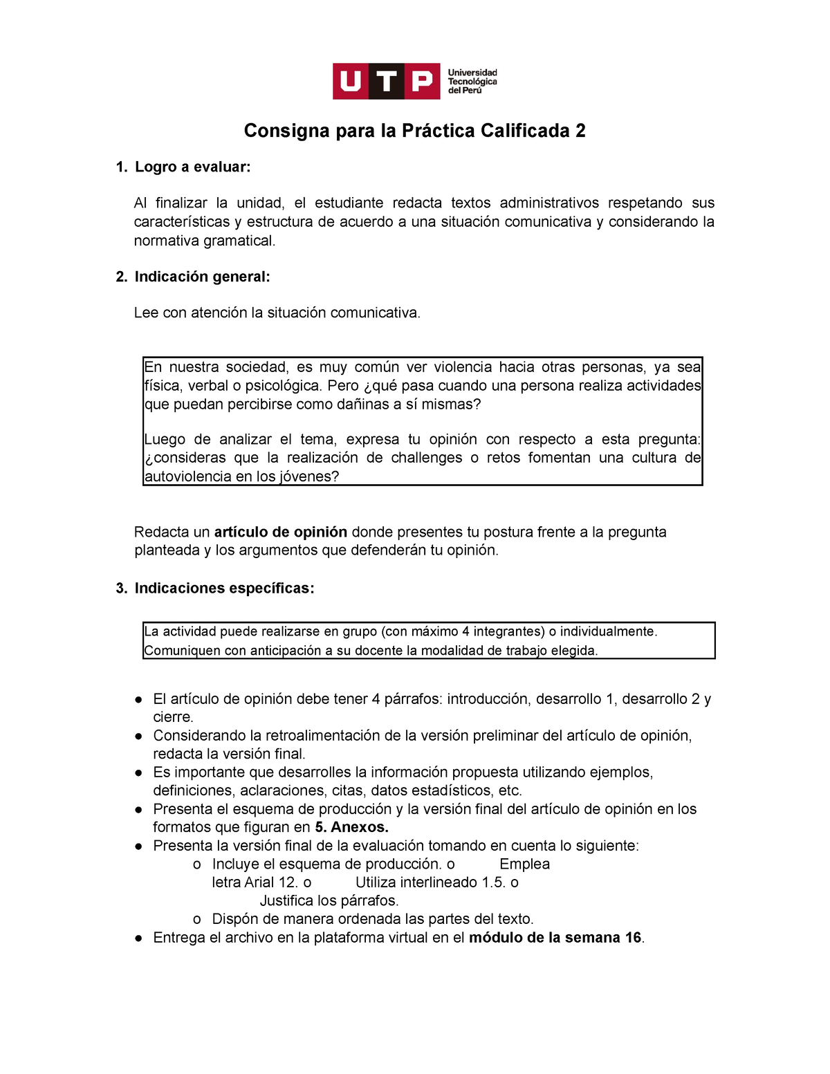 Esquema Y Redacción+ Consignia-pc2 - Consigna Para La Práctica ...