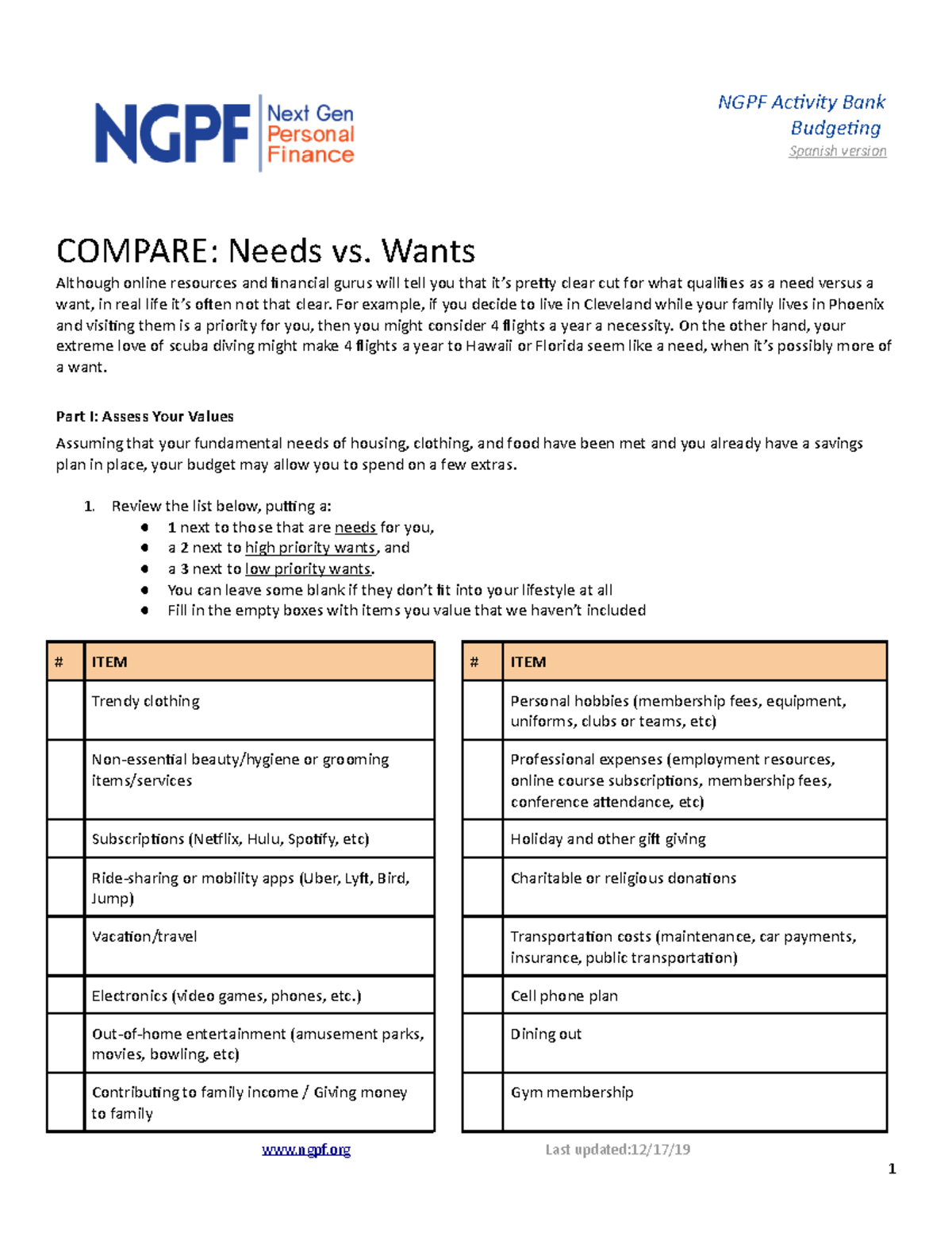 compare-needs-vs-yes-ngpf-activity-bank-budgeting-spanish-version