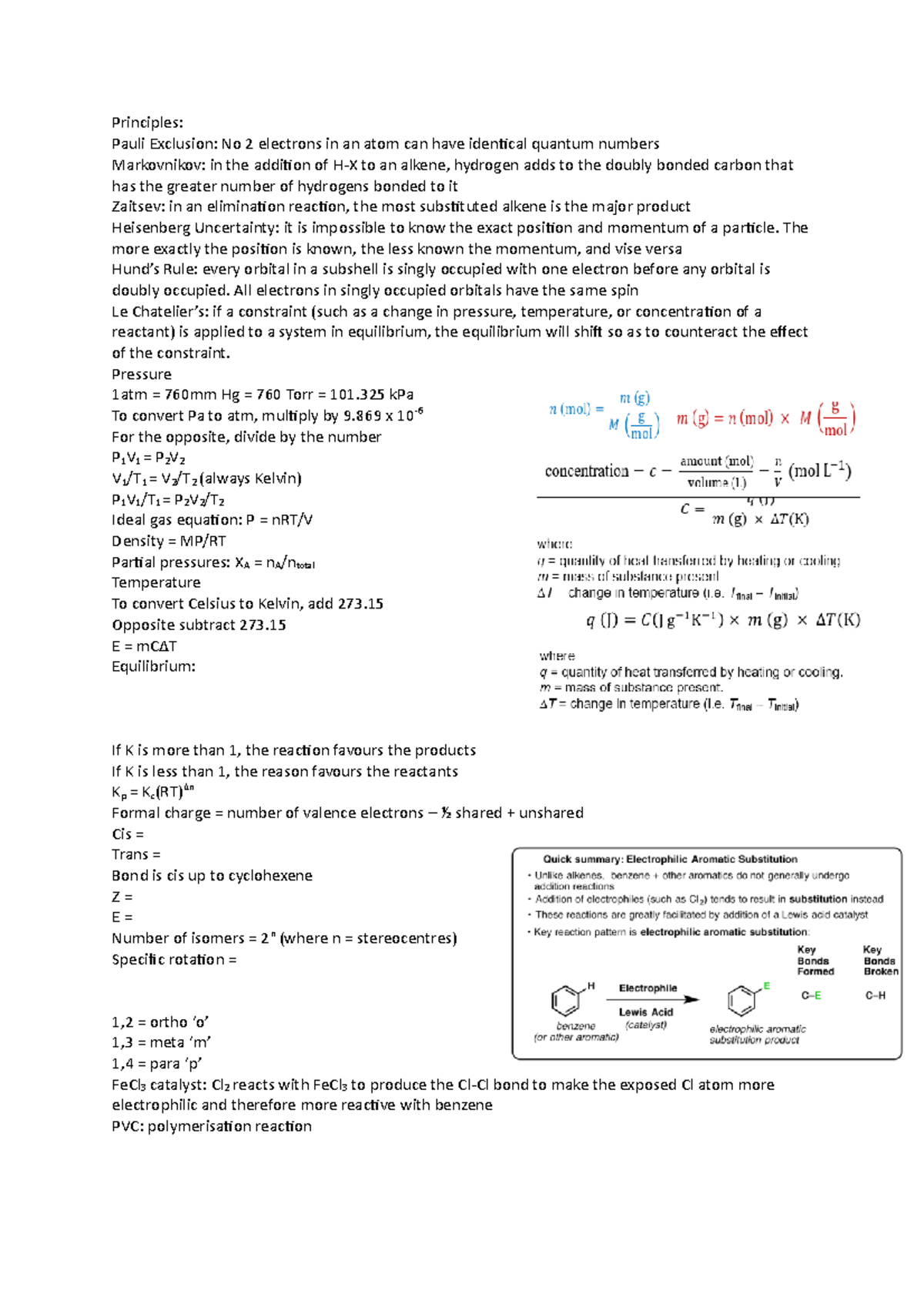 CHEM1010 Memory Aid - Summary Introductory Chemistry I - Principles ...