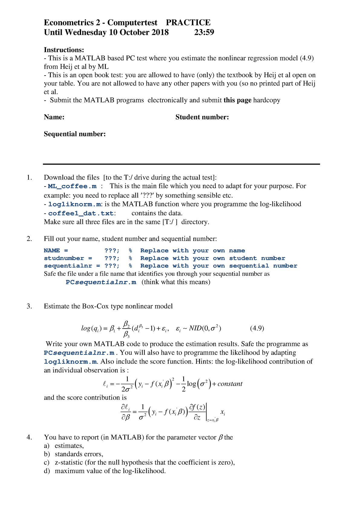 Pc Practice Test 2018 6012b0294y Econometrie 2 - 