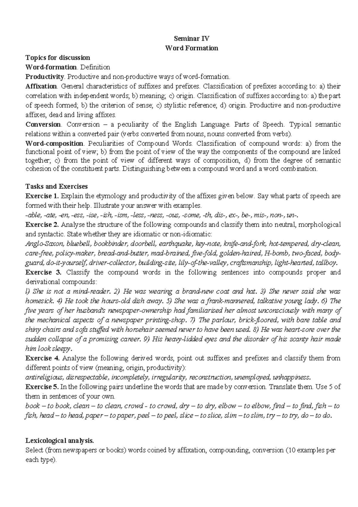 Seminar IV Word Formation Topics for dis - Seminar IV Word Formation ...