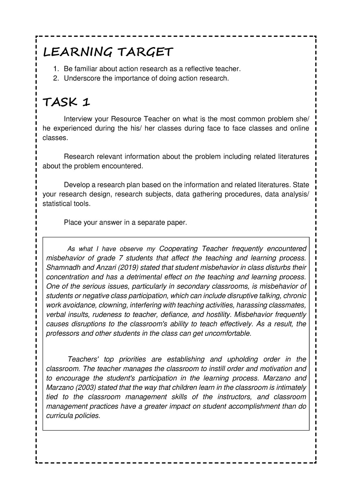 Field Study 2_Episode 2 - LEARNING TARGET Be familiar about action ...