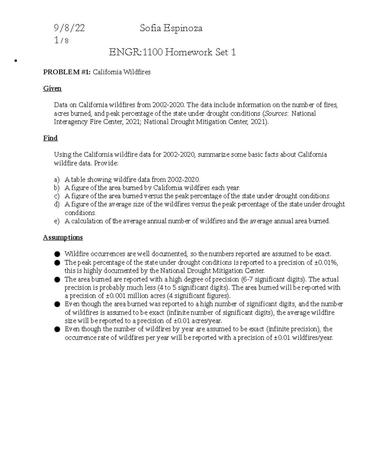 HW1 - Homework - 1 / 8 ENGR:1100 Homework Set 1 PROBLEM #1: California ...