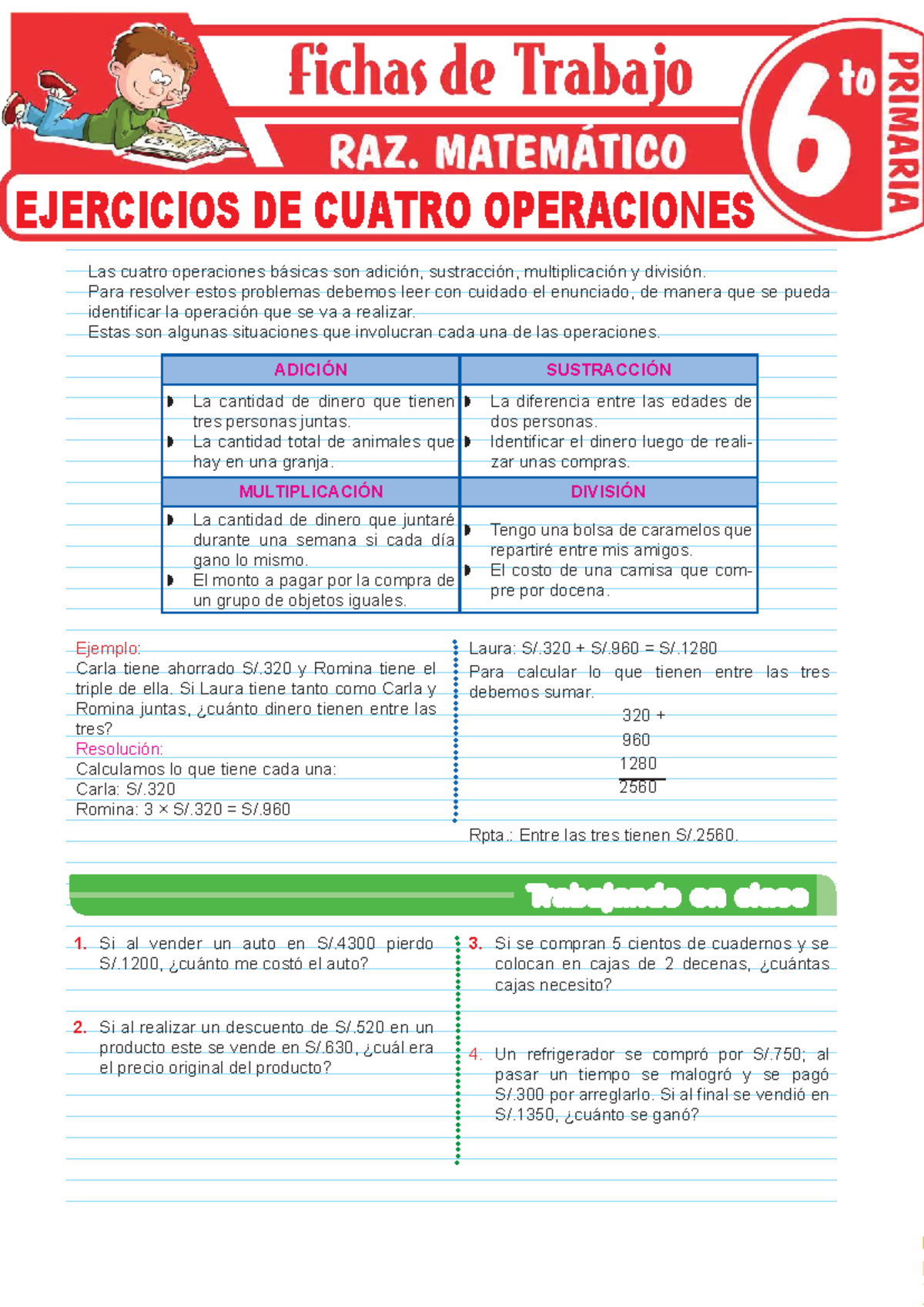 Ejercicios De Cuatro Operaciones Para Sexto Grado De Primaria Las Cuatro Operaciones Básicas