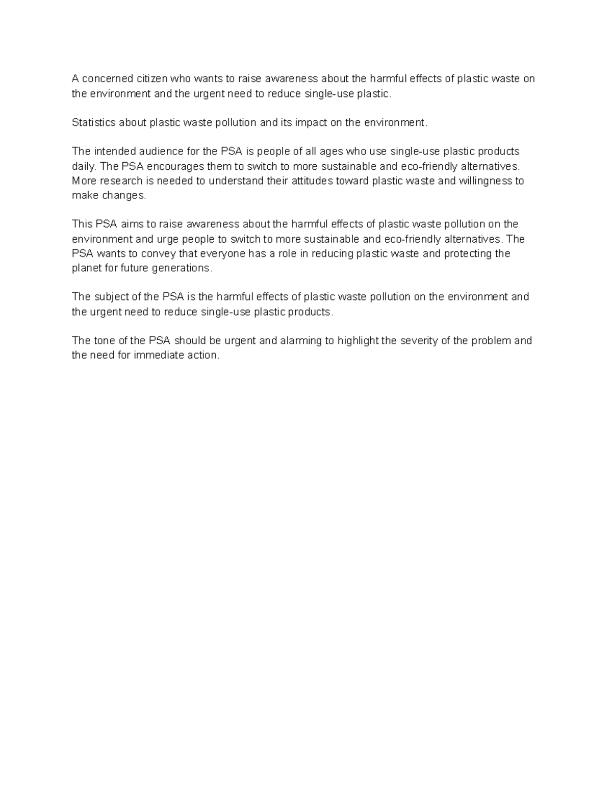 PSA Assingment - if you want - A concerned citizen who wants to raise ...