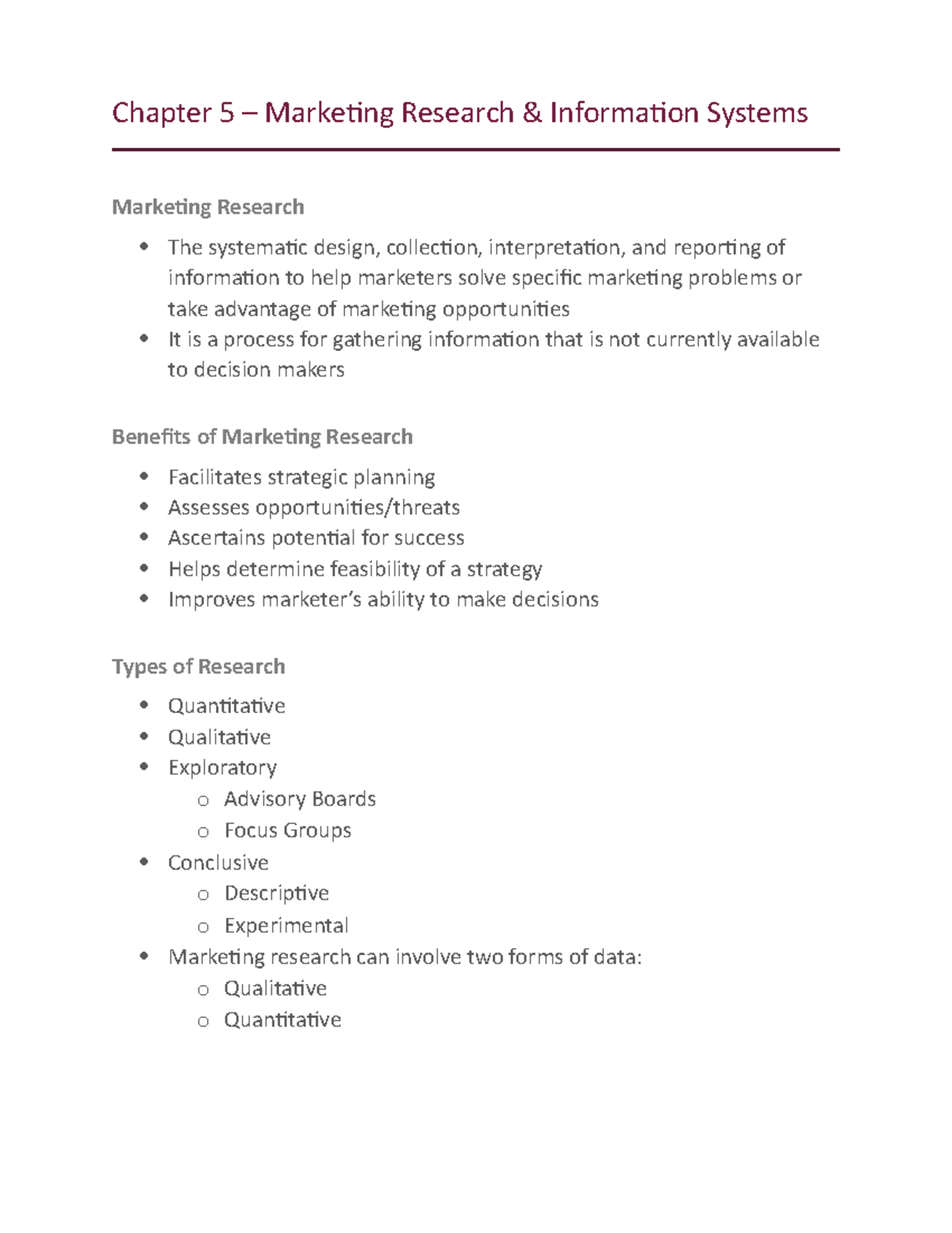 Chapter 5 – Marketing Research - Chapter 5 Marketing Research ...