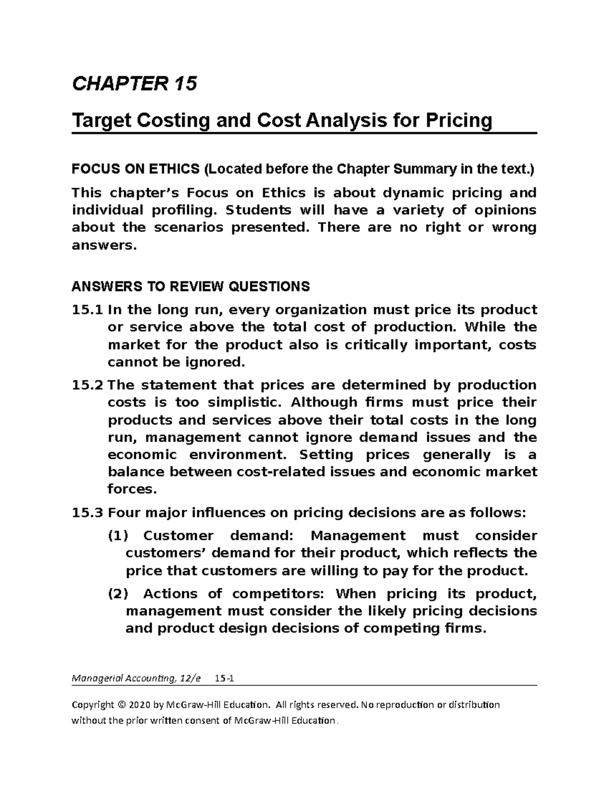 Hilton&Platt 12e SM Chapter 15 - CHAPTER 15 Target Costing and Cost ...