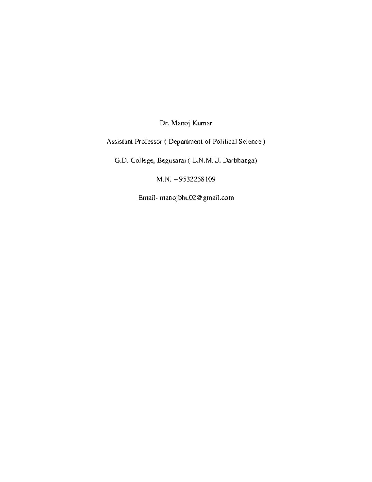 Manoj Vivekanand pdf - Notes - Dr. Manoj Kumar Assistant Professor ...