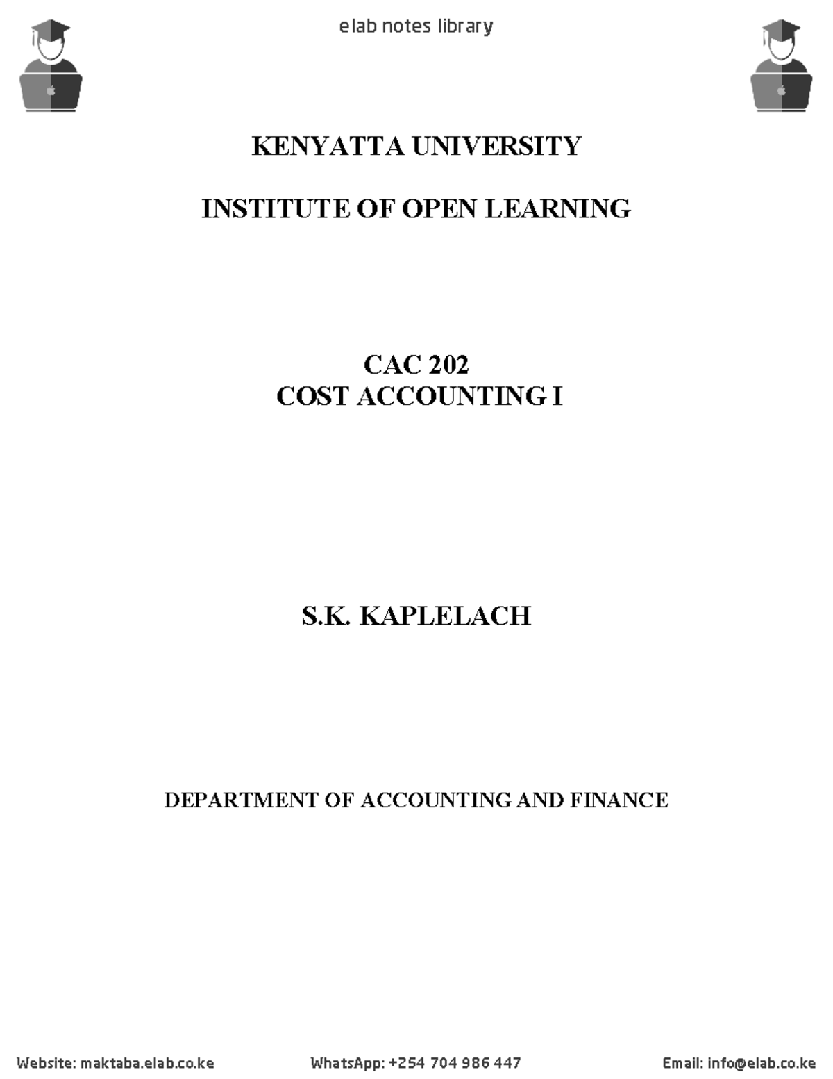 BAC 202 Cost Accounting I Premium Notes - KENYATTA UNIVERSITY INSTITUTE ...