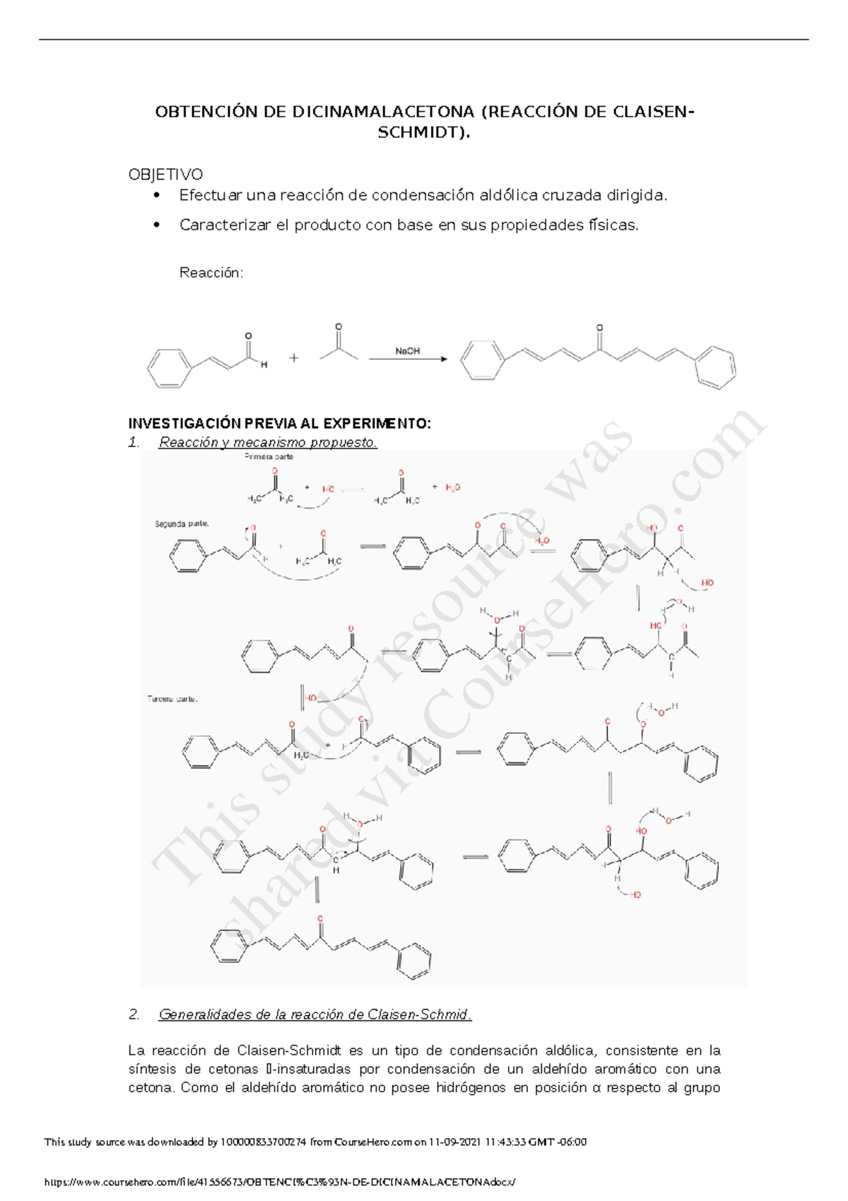 Obtenci N DE Dicinamalacetona - Ingenieria Quimica 2° Bloque - UNAM ...