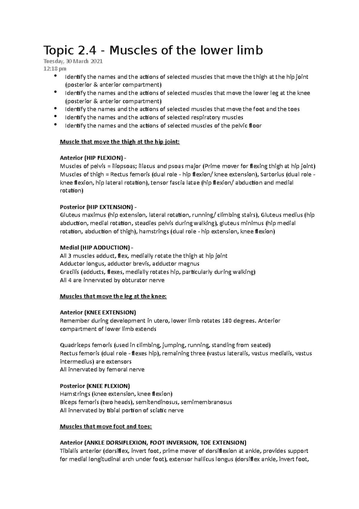 1016MSC WEEK 4 - Topic 2 - Muscles of the lower limb Tuesday, 30 March ...