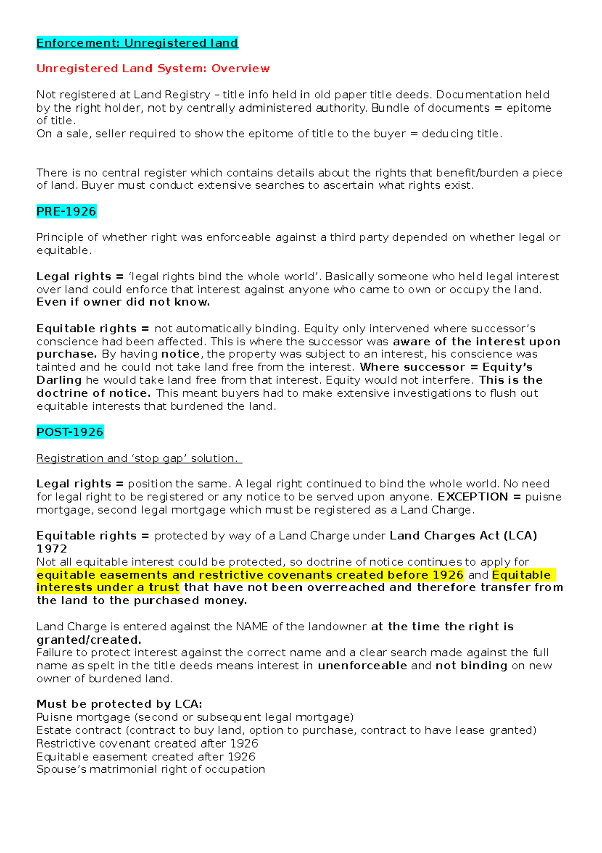 Unregistered land system - Enforcement: Unregistered land Unregistered ...