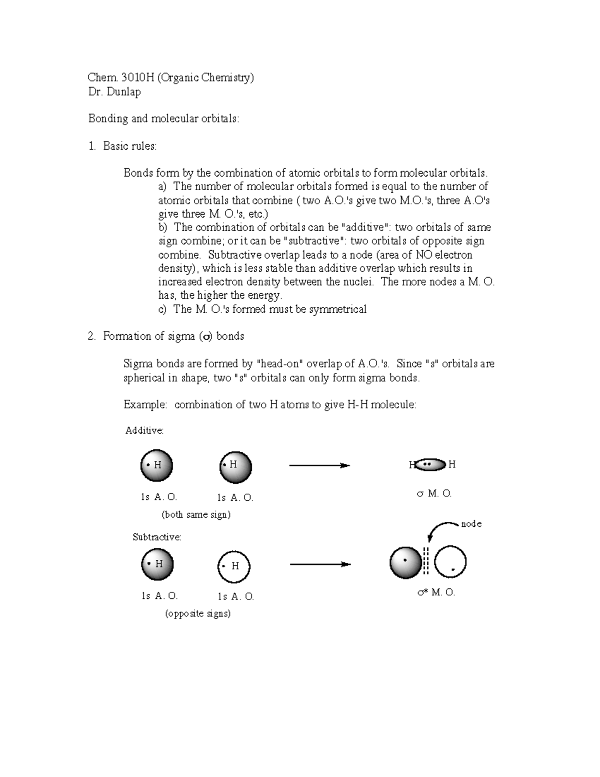 Molecular orbitals - Summary Organic Chemistry I - Chem. 3010H (Organic ...