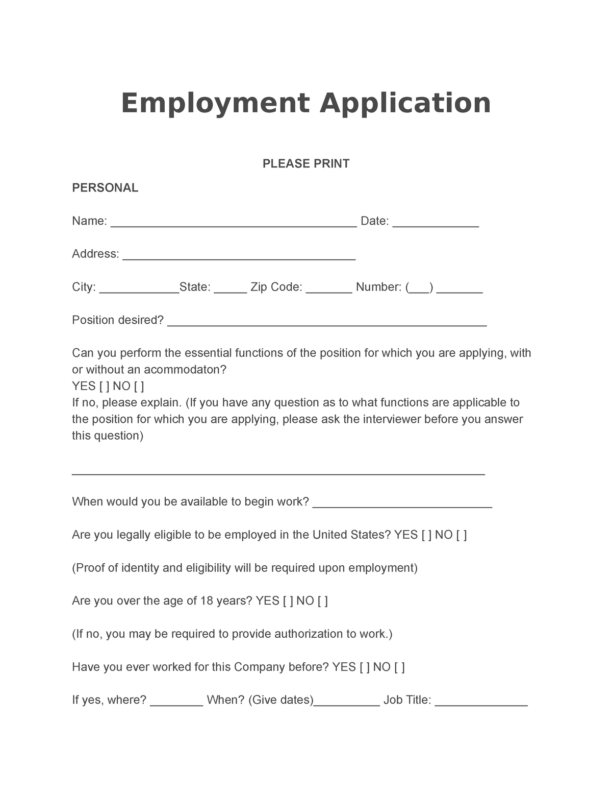 6.3 - Employment Application Form - Employment Application PLEASE PRINT ...