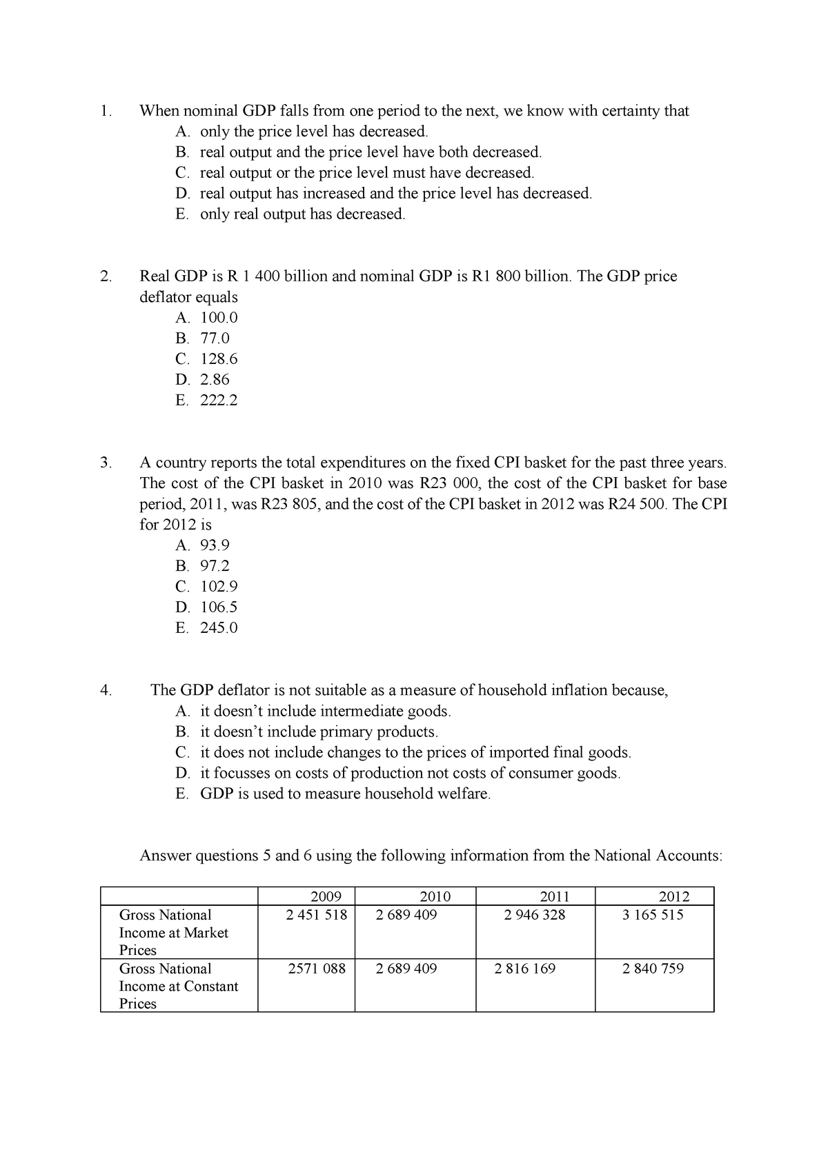 Economic Fluctuations Practice Questions - When nominal GDP falls from ...