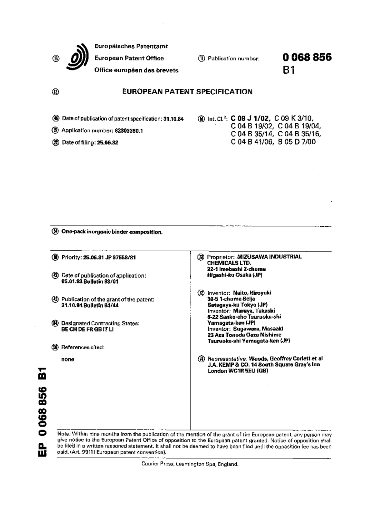 EP0068856 B1 - Useful - Europâisches Patentamt European Patent Office ...