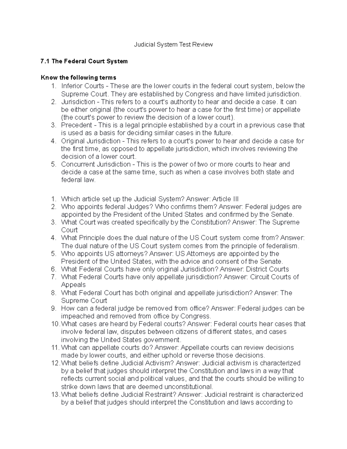 Judicial System study guide 22-23 - Judicial System Test Review 7 The ...