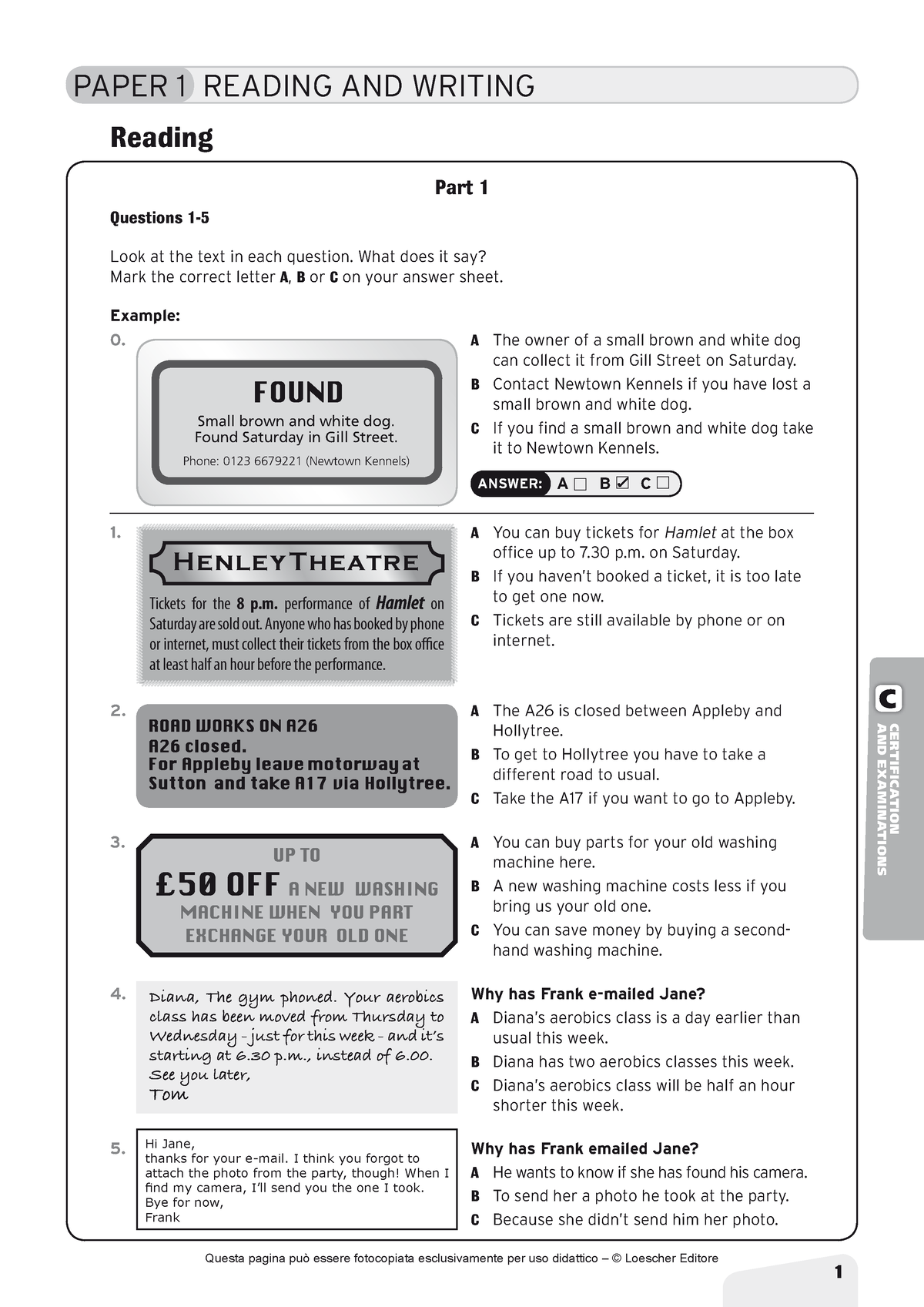 Prova PET 1 - Esercitazione Per Preparazione Esame B1 Inglese - AND ...