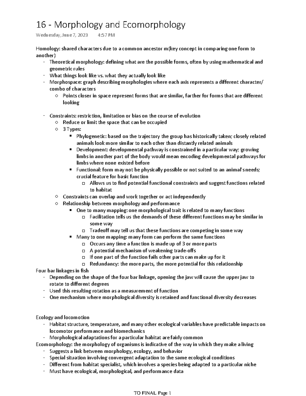 16 - Morphology and Ecomorphology - Homology: shared characters due to ...