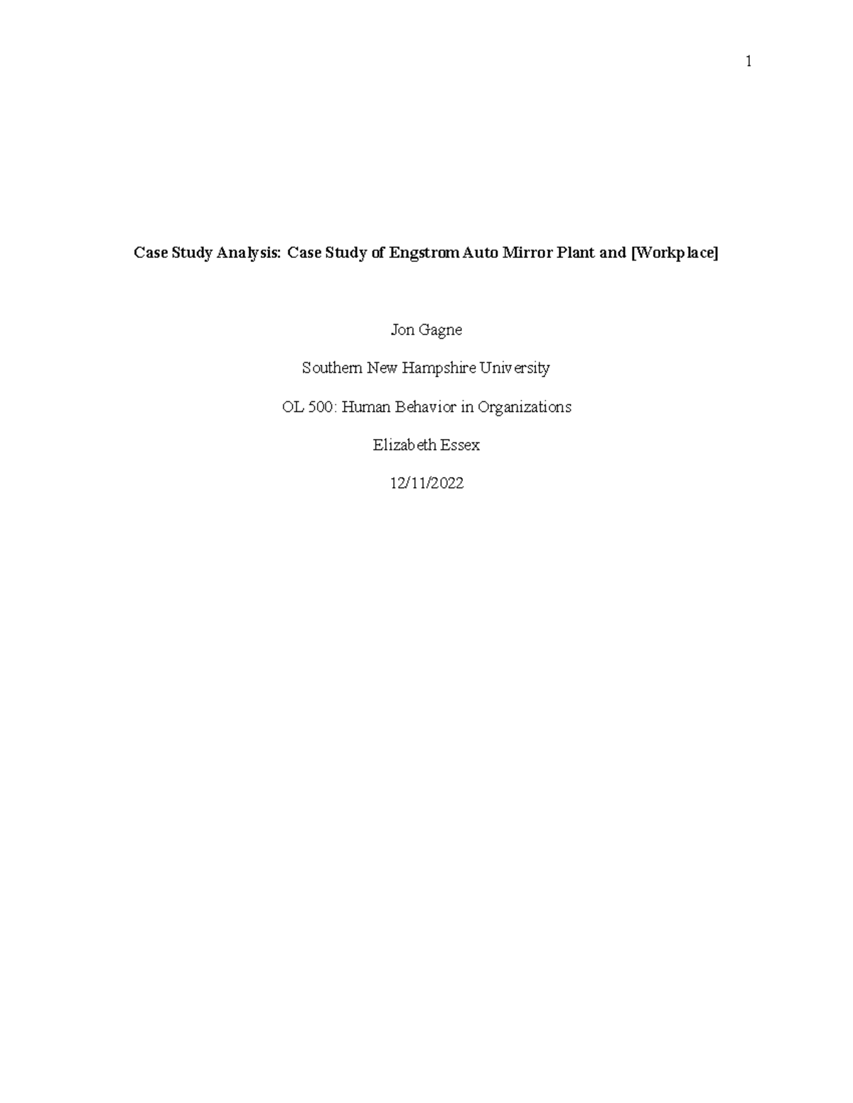 Engstrom Auto Mirror Plant Case Study Analysis Studocu