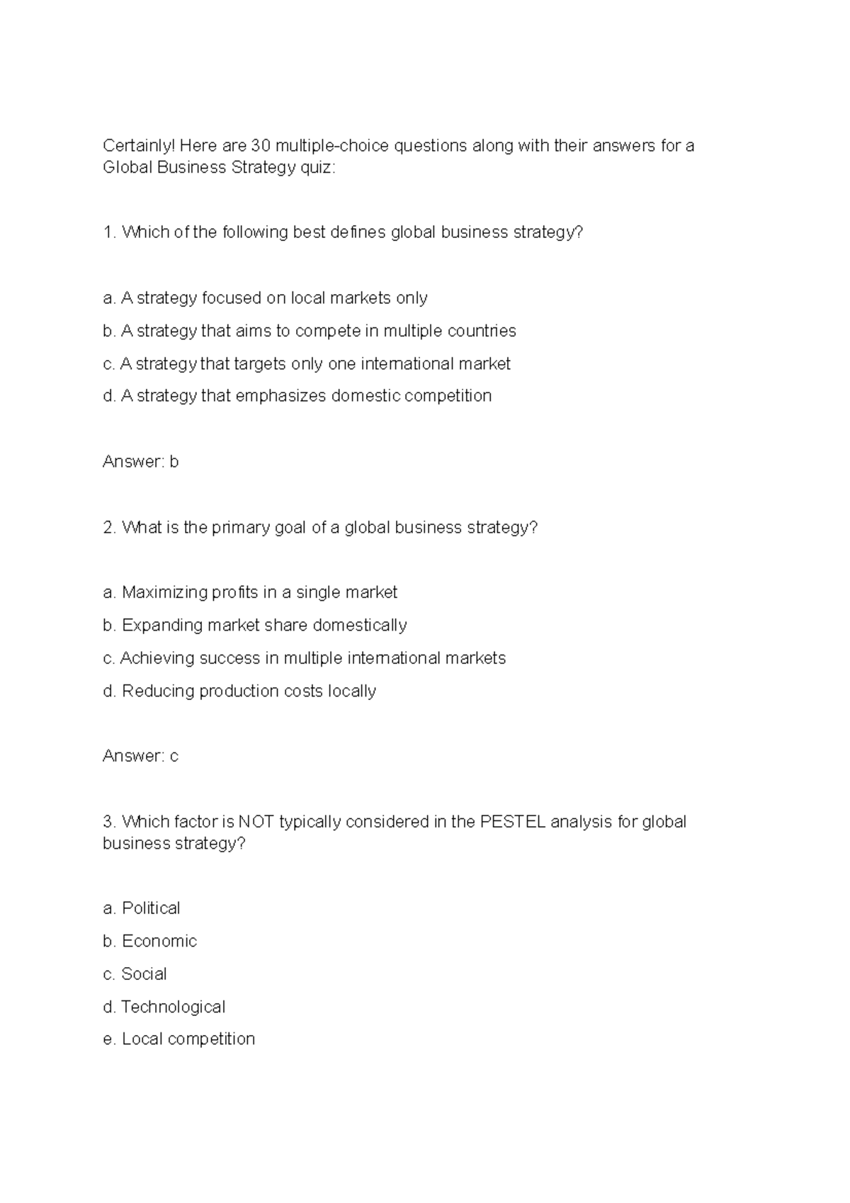 Certainly - Questionnaire for Global business strategy. - Certainly ...