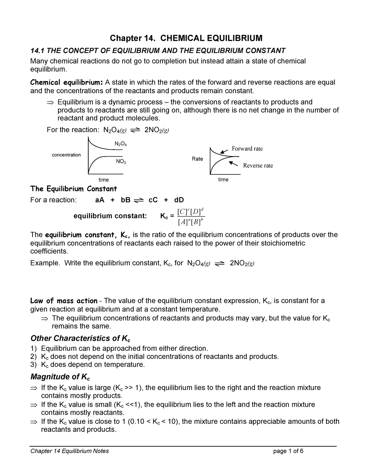 14Equilibrium - Chapter 14. CHEMICAL EQUILIBRIUM 14 THE CONCEPT OF ...