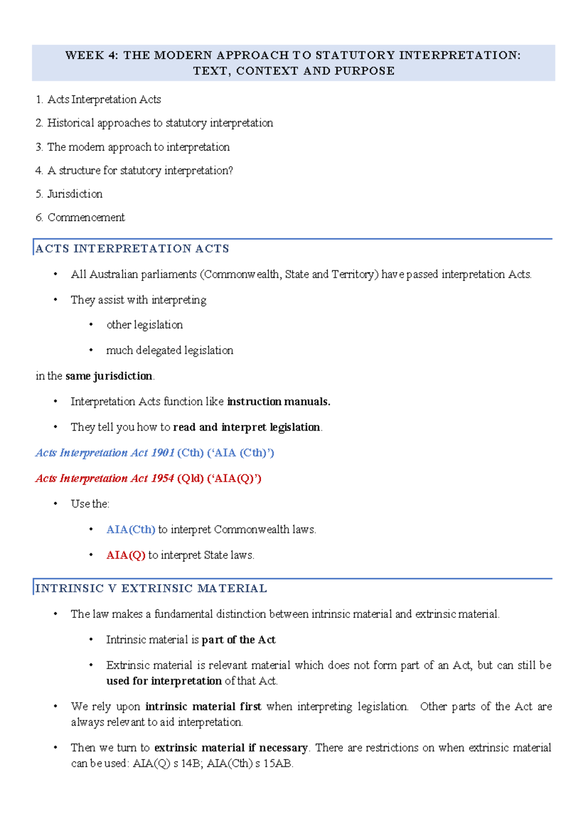 LLB107 - Lecture Notes (Week 4-12) - WEEK 4: THE MODERN APPROACH TO ...