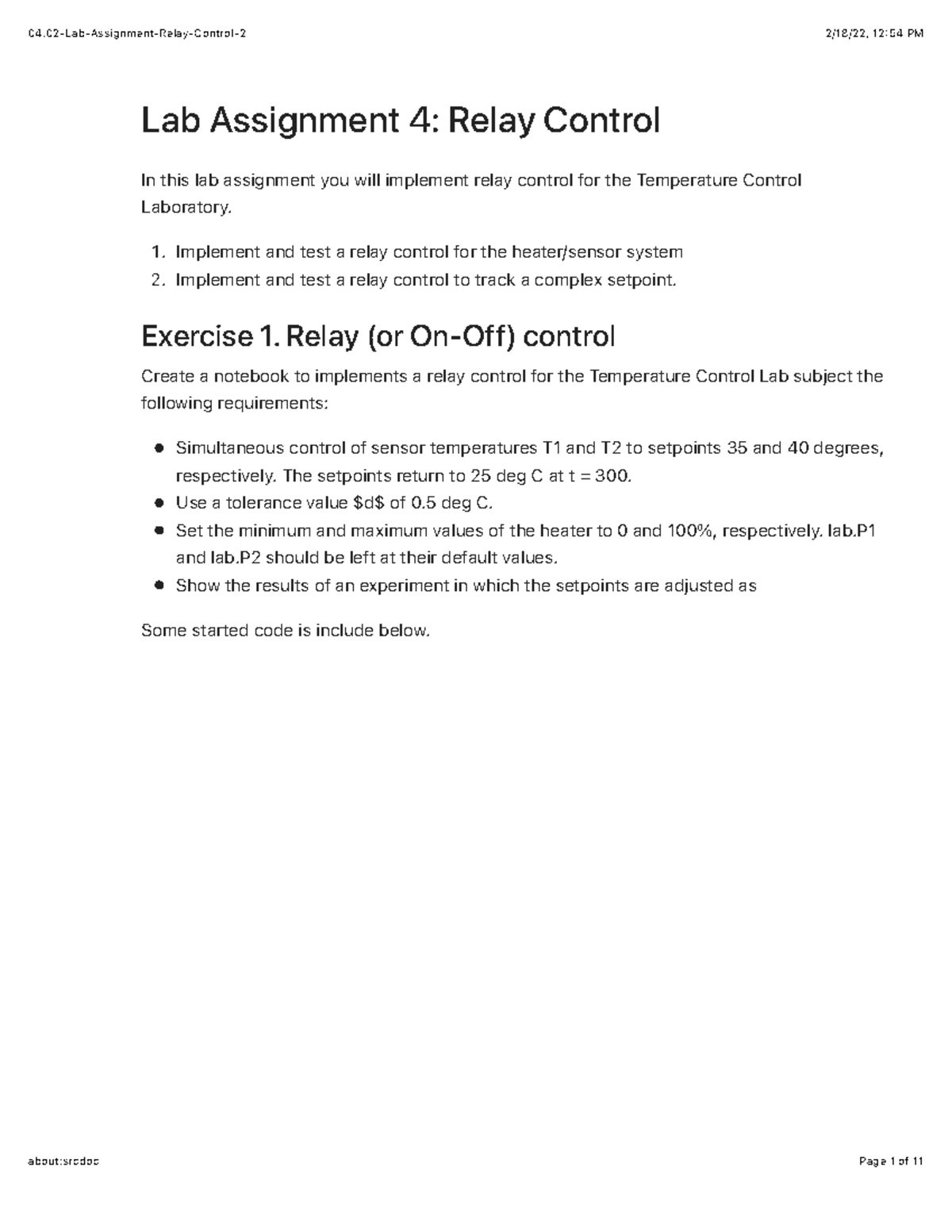 LabAssignmentRelayControl Lab Assignment 4 Relay Control In this