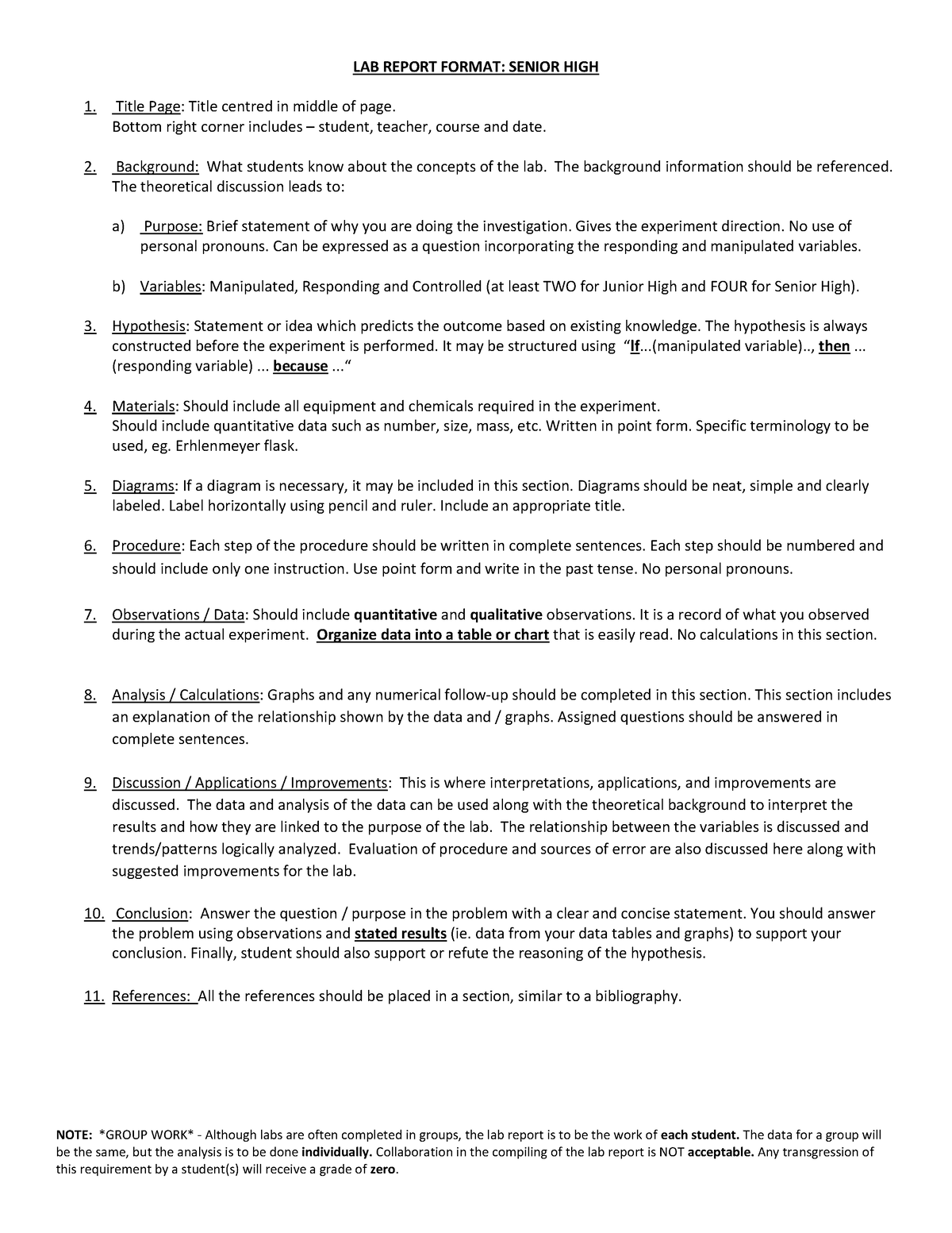 1 - Lab Report Format w Rubric - 2020 - NOTE: GROUP WORK - Although ...