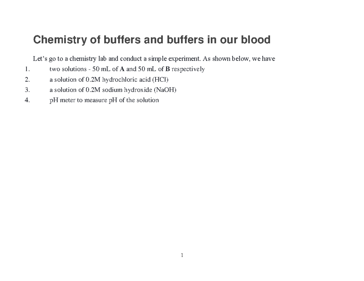 Chemistry of buffers and buffers in our body Chemistry of buffers and