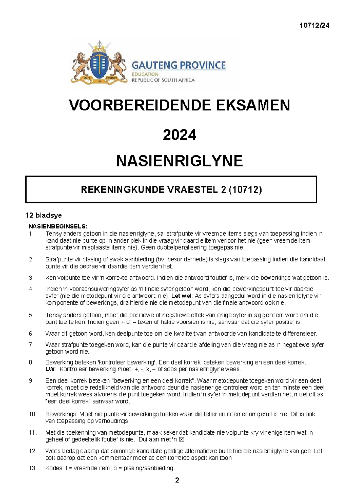 Official 10712 Accounting P2 Afr Memo - 2 VOORBEREIDENDE EKSAMEN 2024 ...