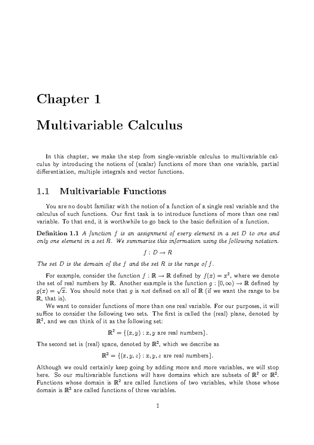 Week 1 - Multivariable Calculus - Chapter 1 Multivariable Calculus In ...