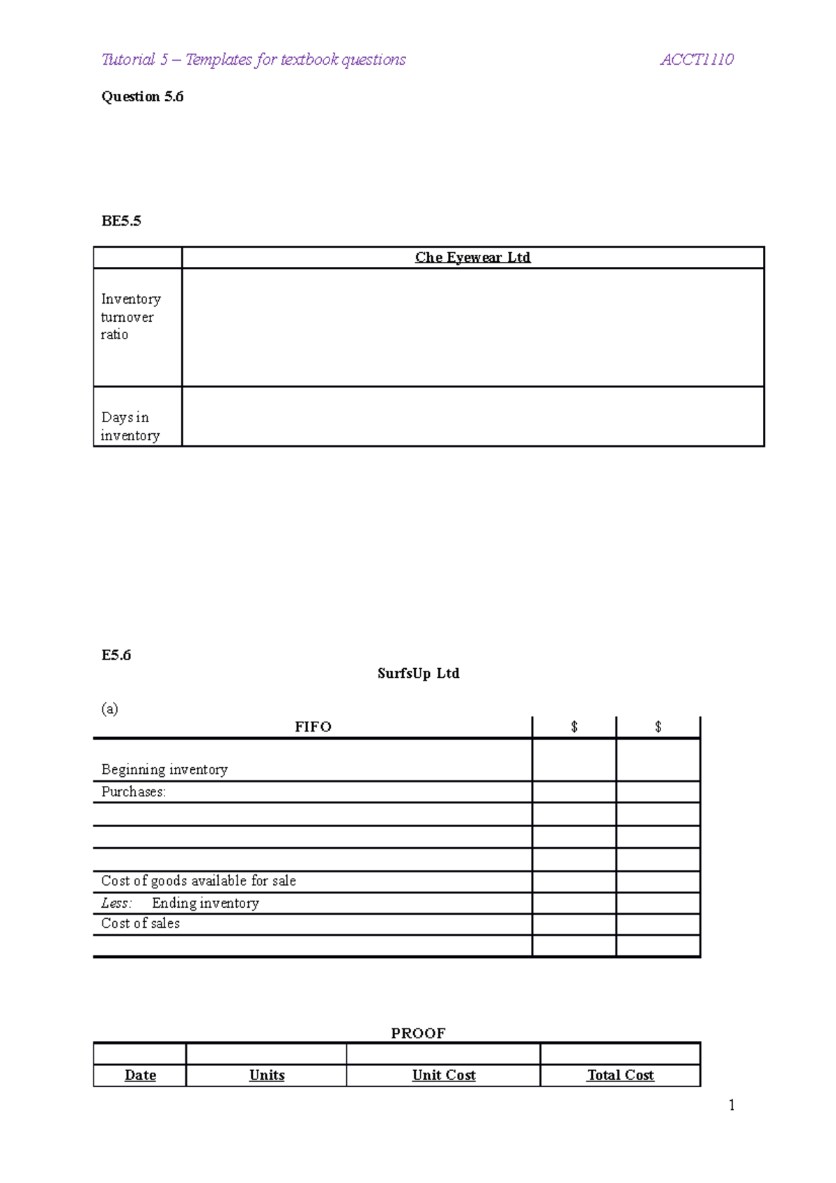 Tutorial 5 - Templates for textbook questions 2022 - Question 5. BE5 ...