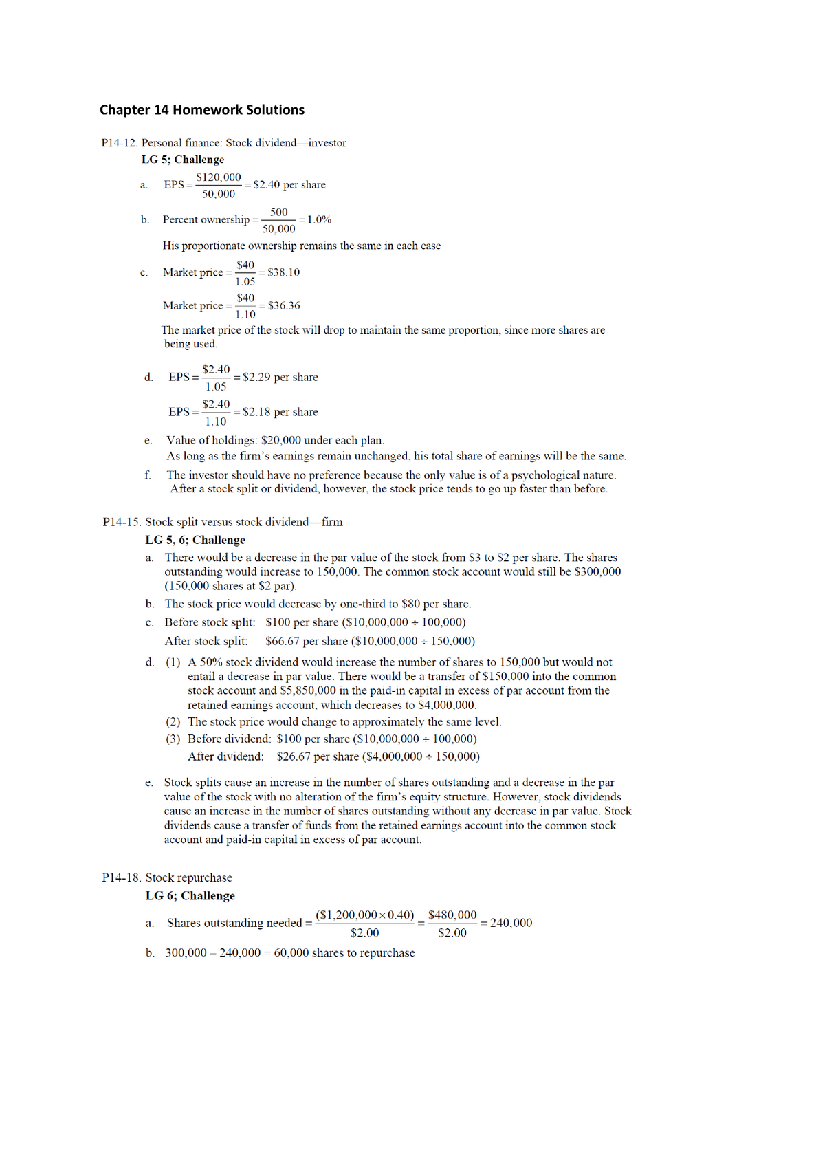 Chapter 14 Homework Solutions - Financial Management - Chapter 14 ...