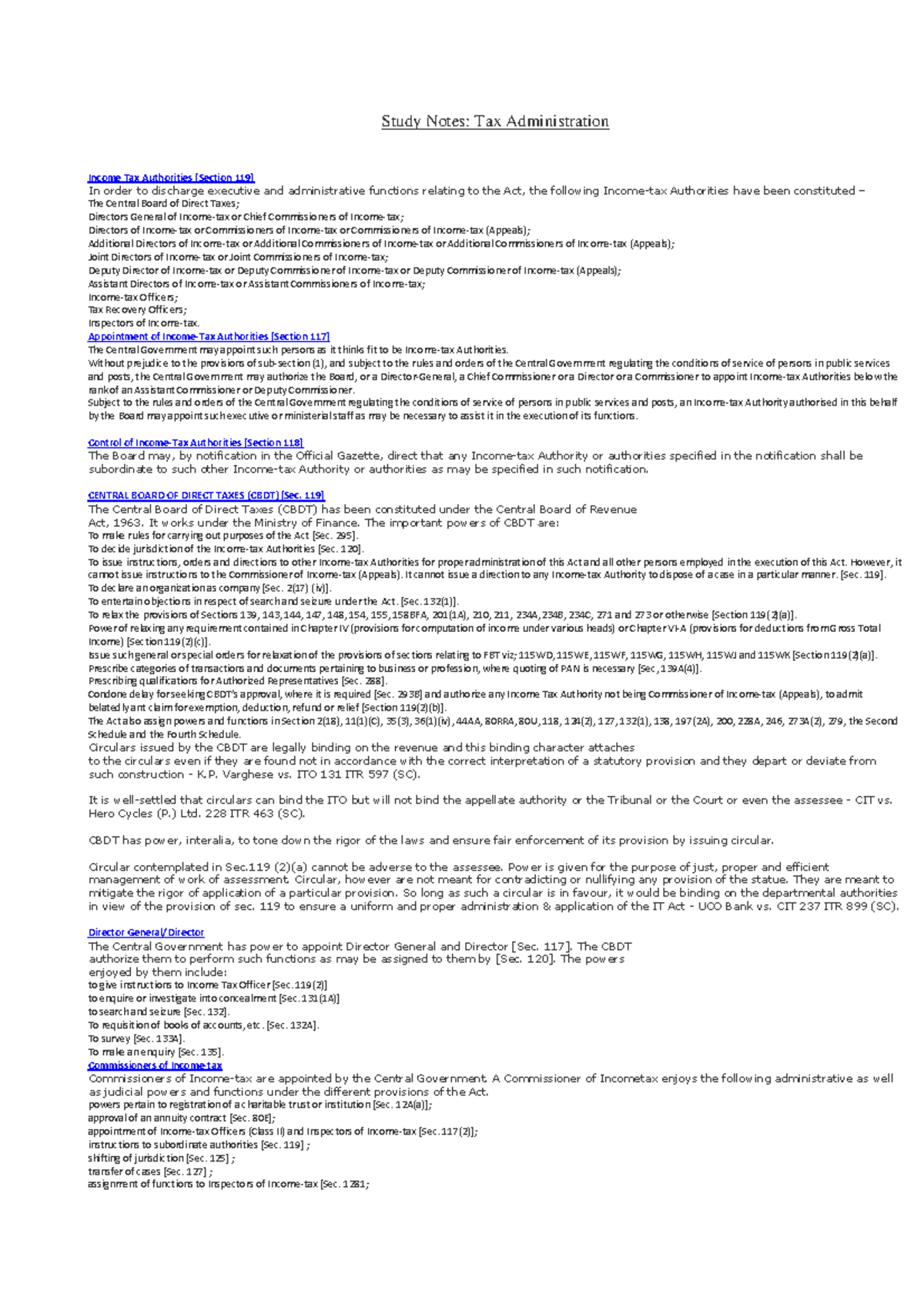 Study notes tax administration - Study Notes: Tax Administration Income ...