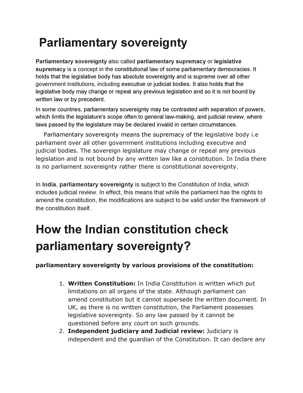 parliamentary sovereignty essay questions