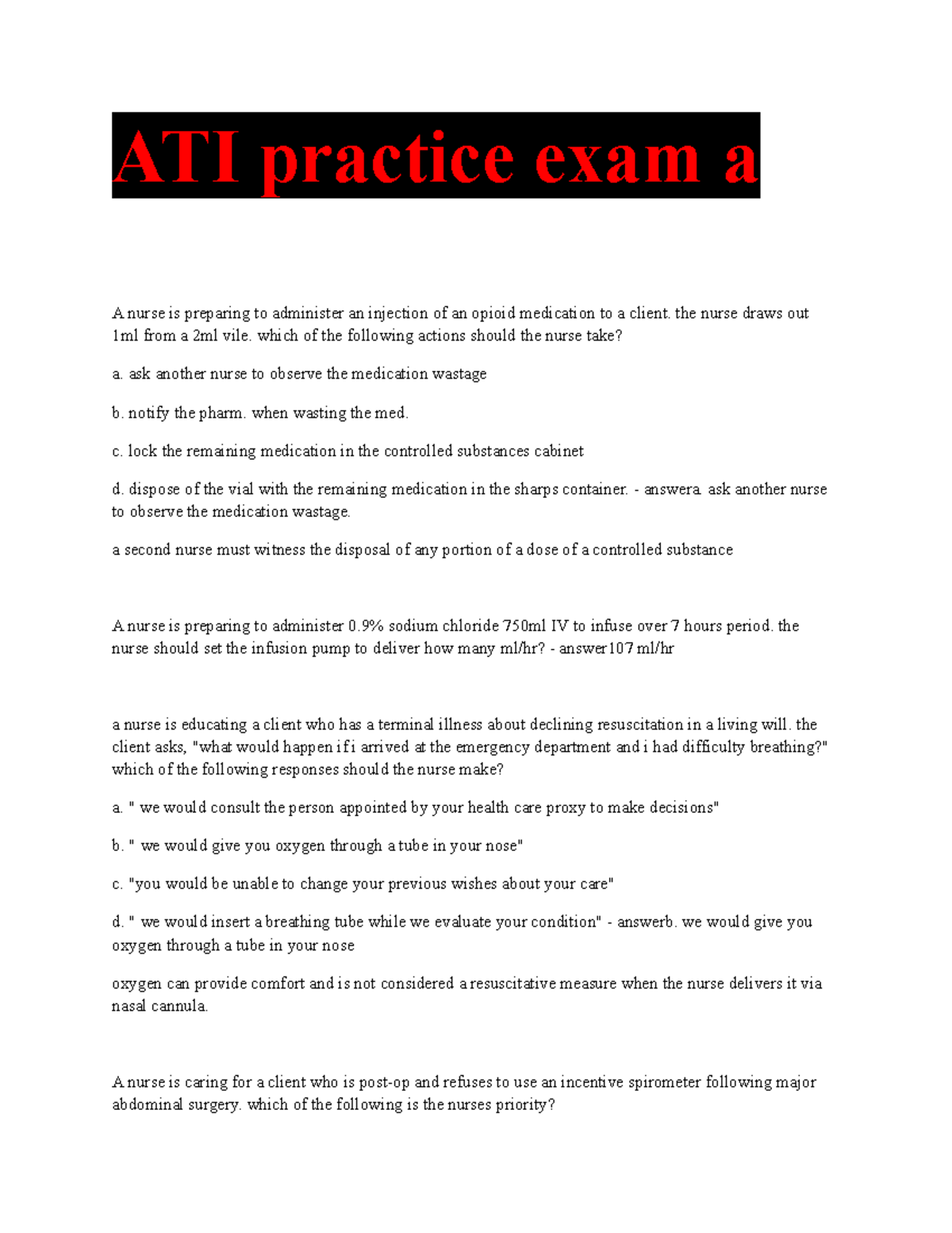 ATI Practice Exam A - ATI Final Exam - ATI Practice Exam A A Nurse Is ...