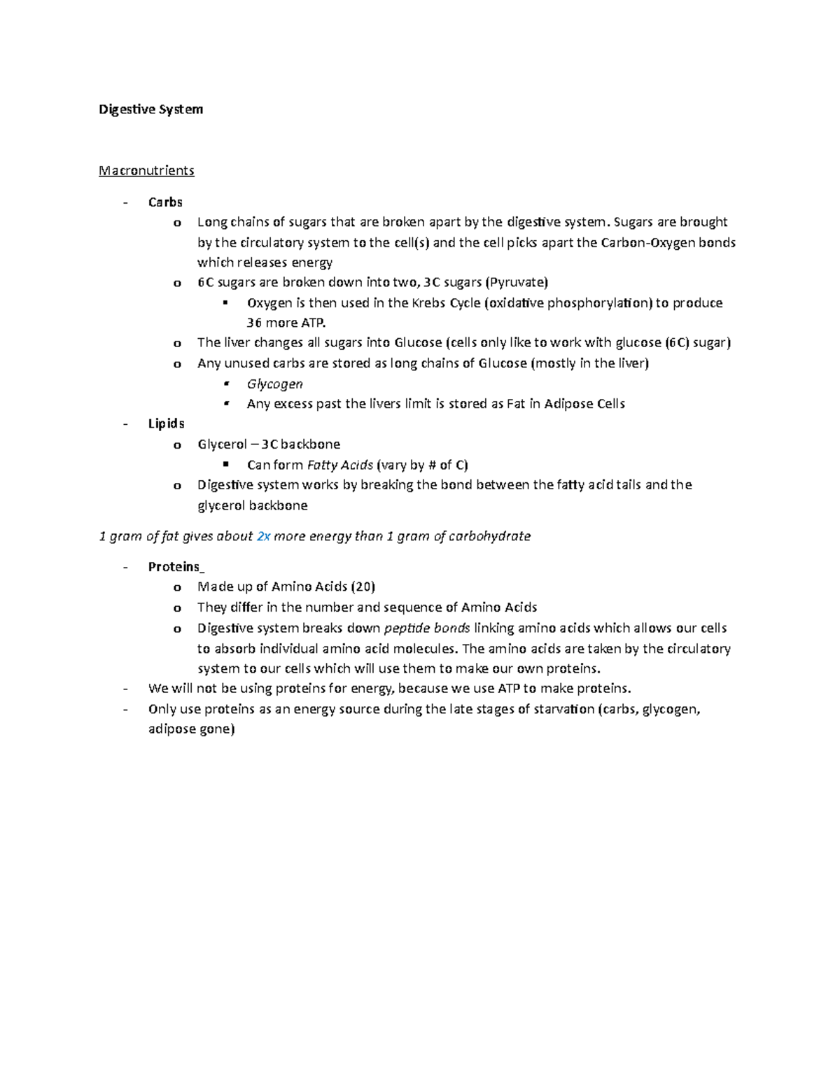 Human Structure and Function Exam1 Pt2 Notes - Digestive System ...