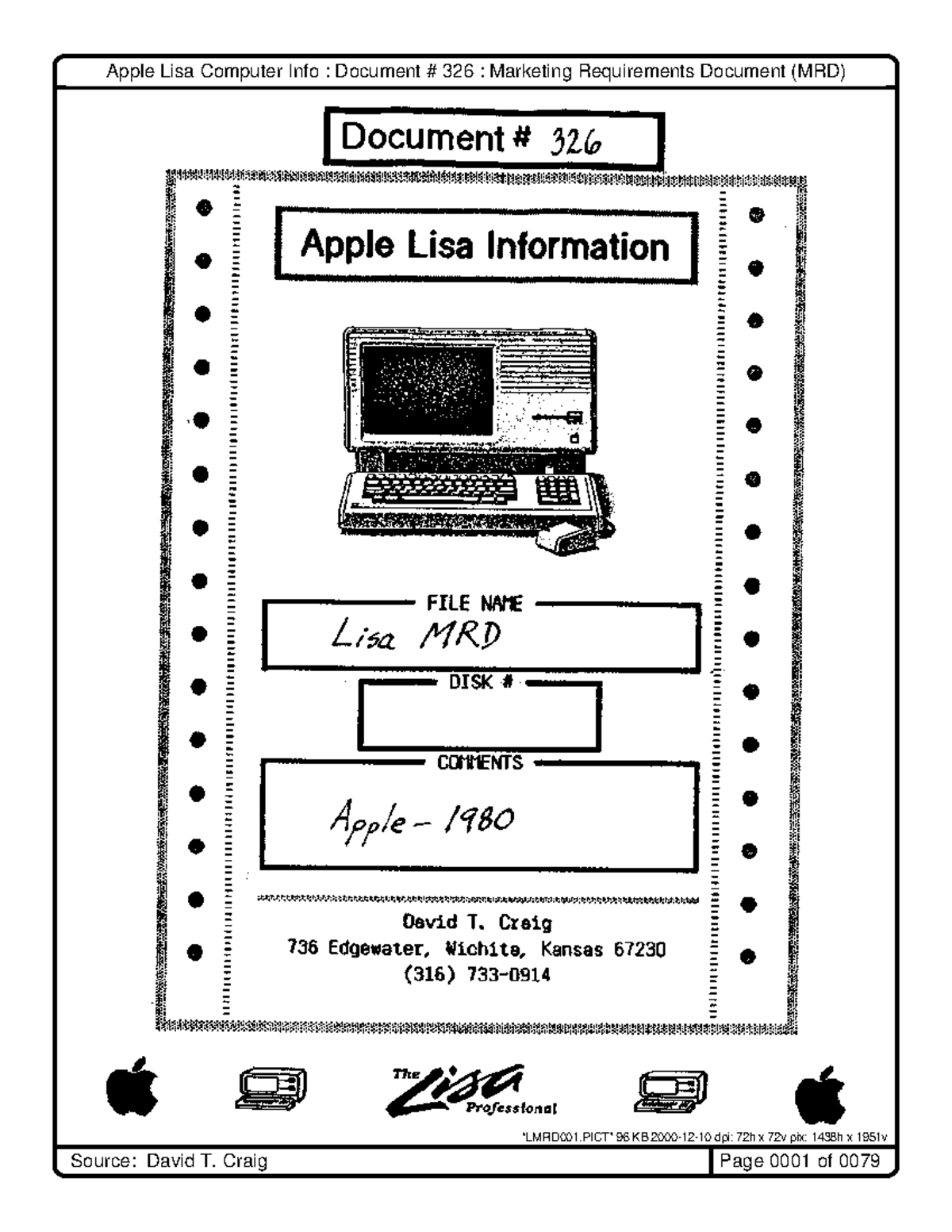 Apple Lisa MRD - Sample doc - “LMRD001” 96 KB 2000-12-10 dpi: 72h x 72v ...