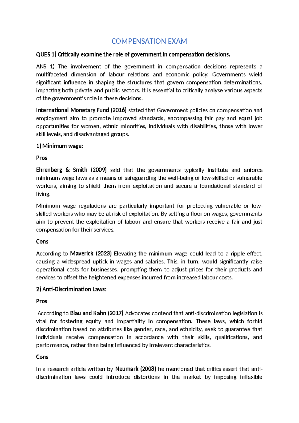 Compensation exam - COMPENSATION EXAM QUES 1) Critically examine the ...
