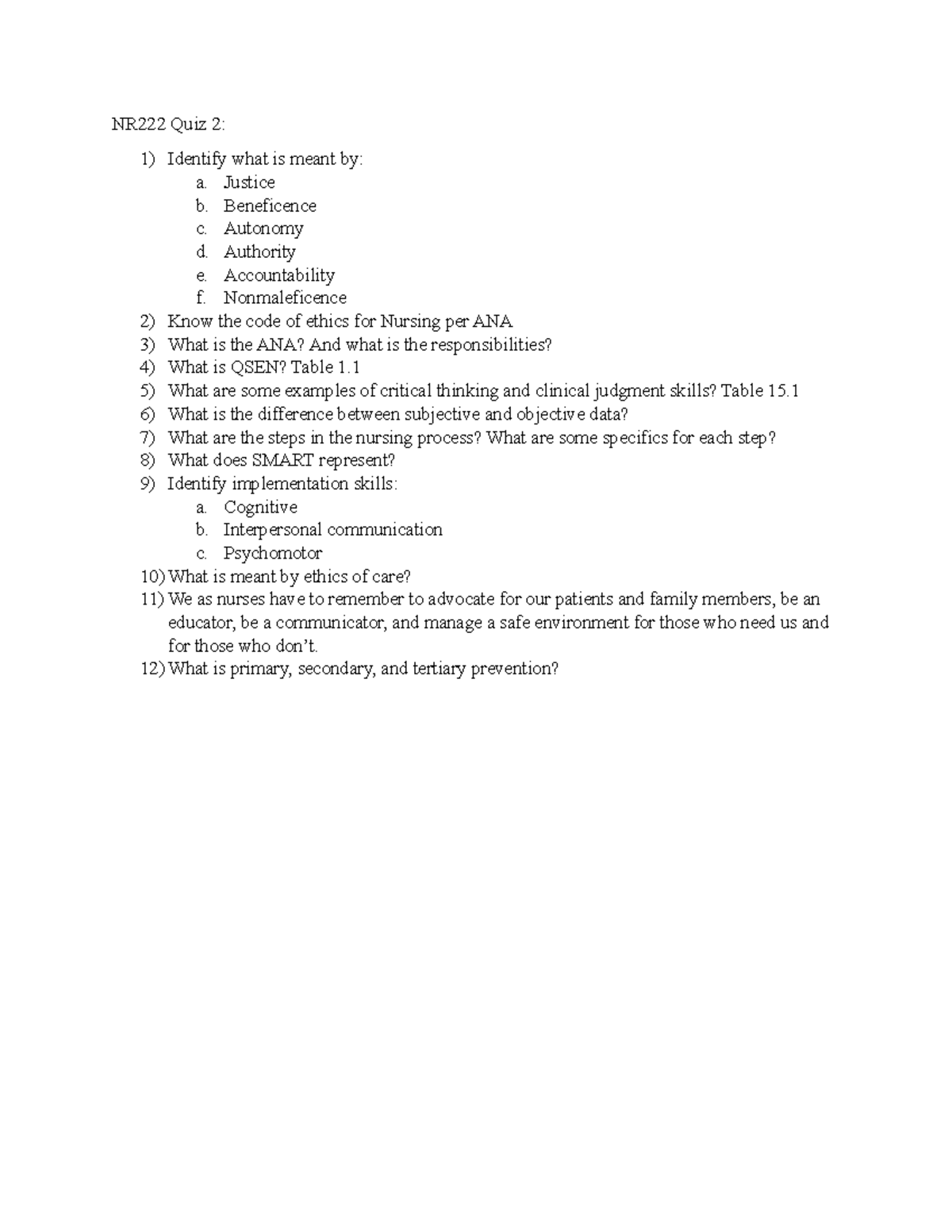 NR222 Quiz 2 - STUDY GUIDE - NR222 Quiz 2: Identify What Is Meant By: A ...