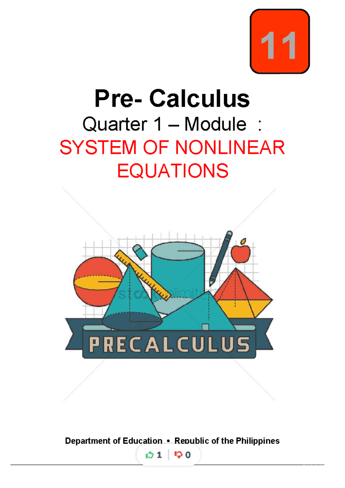 Pre Cal Notes Pre Calculus Quarter 1 Module System Of Nonlinear Equations Department Of 2047