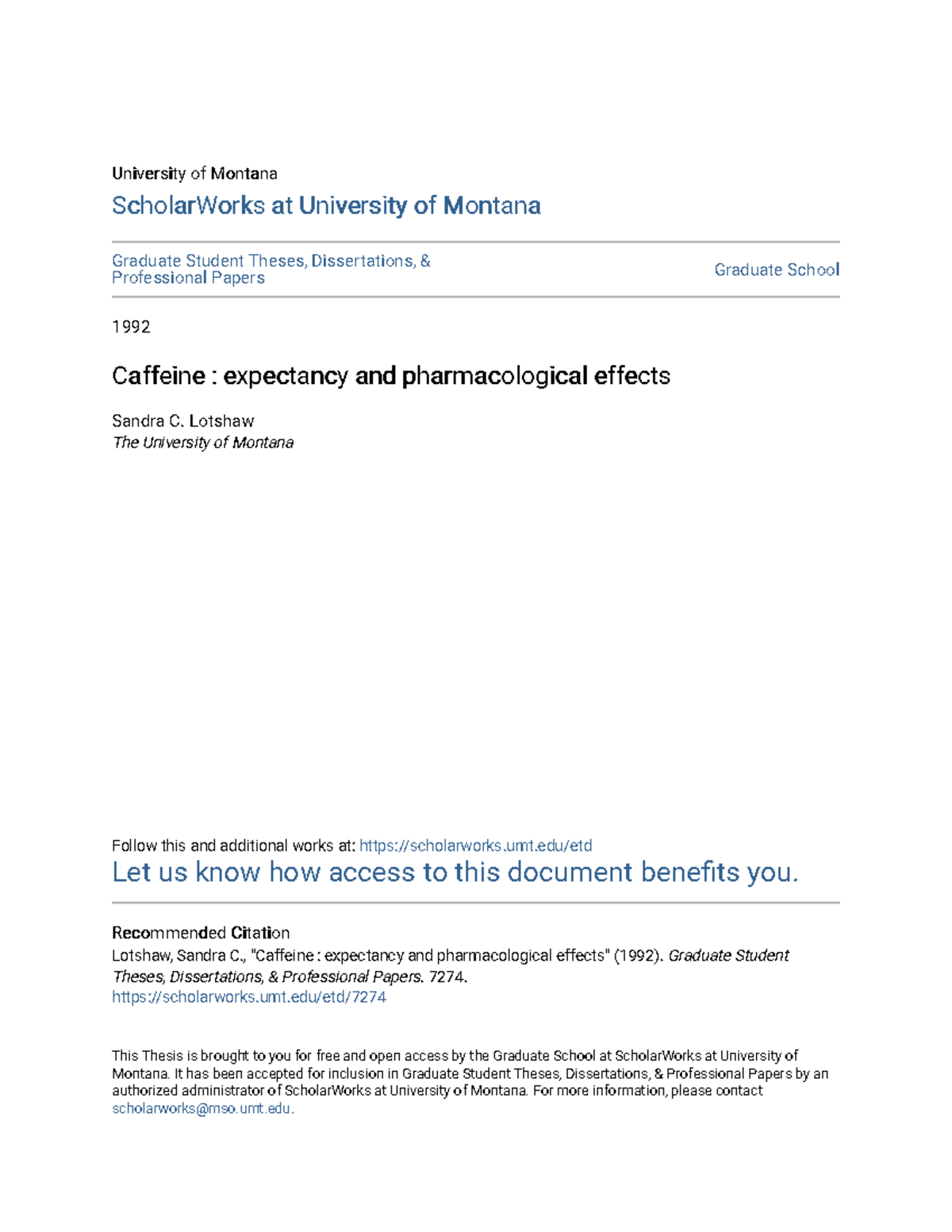 Caffeine expectancy and pharmacological effects - University of ...